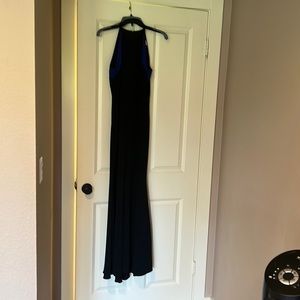 Badgley Mischka Collection long gown. Black with blue accents. Size 6